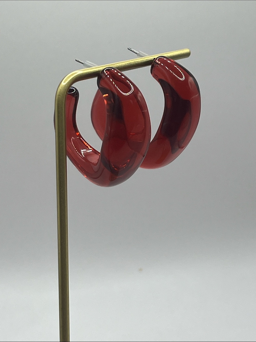 Red Lucite Chunky Hoop Earrings